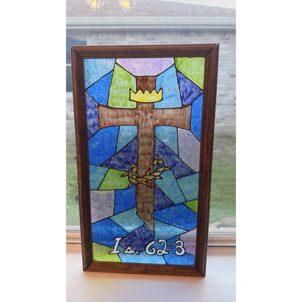 Faux Stained Glass Cross Wall Art‎ Isaiah 62:3 Christian Decor 19